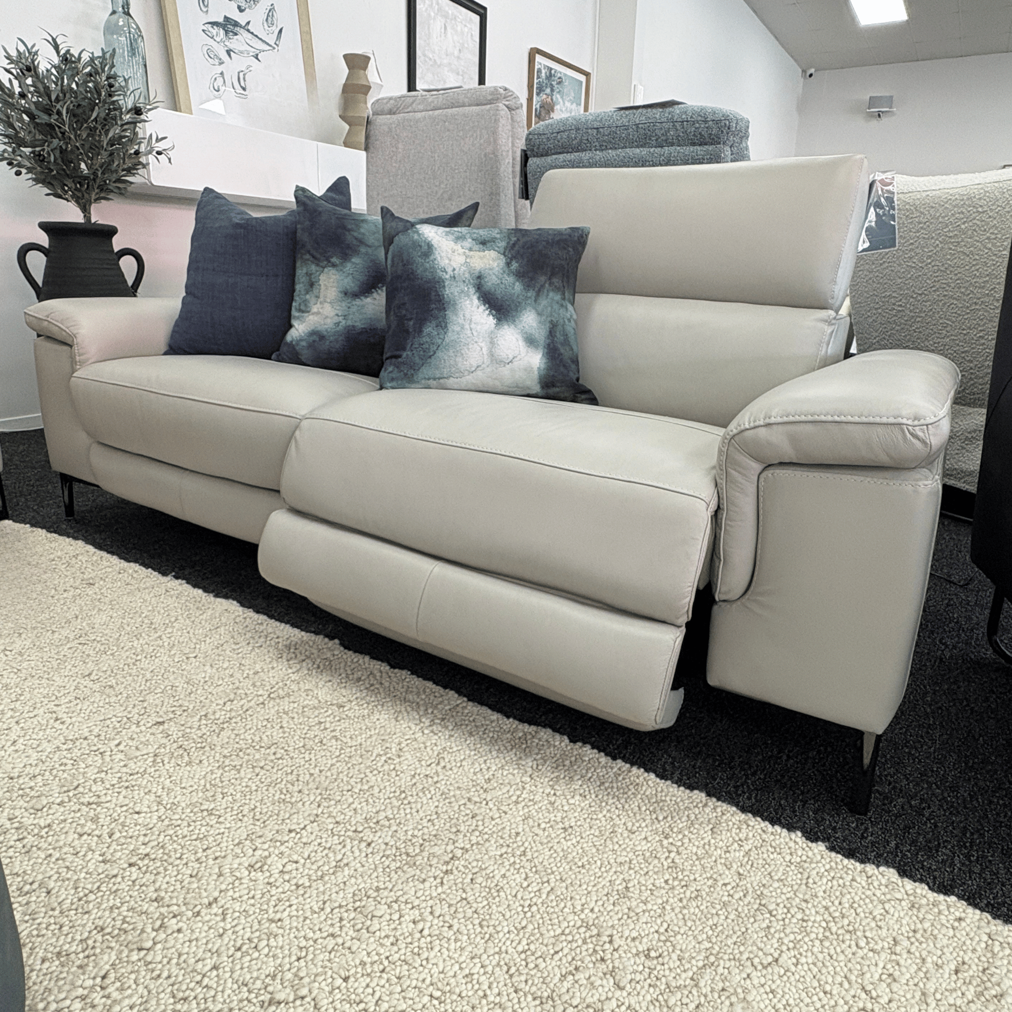 Marley 3+2 Power Recliner Lounge suite with adjustable headrests in Atollo Grey Leather