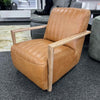 Otto Occasional Chair in Ranch Brown Leather with Whitewash Oak Frame ad Auto return swivel function