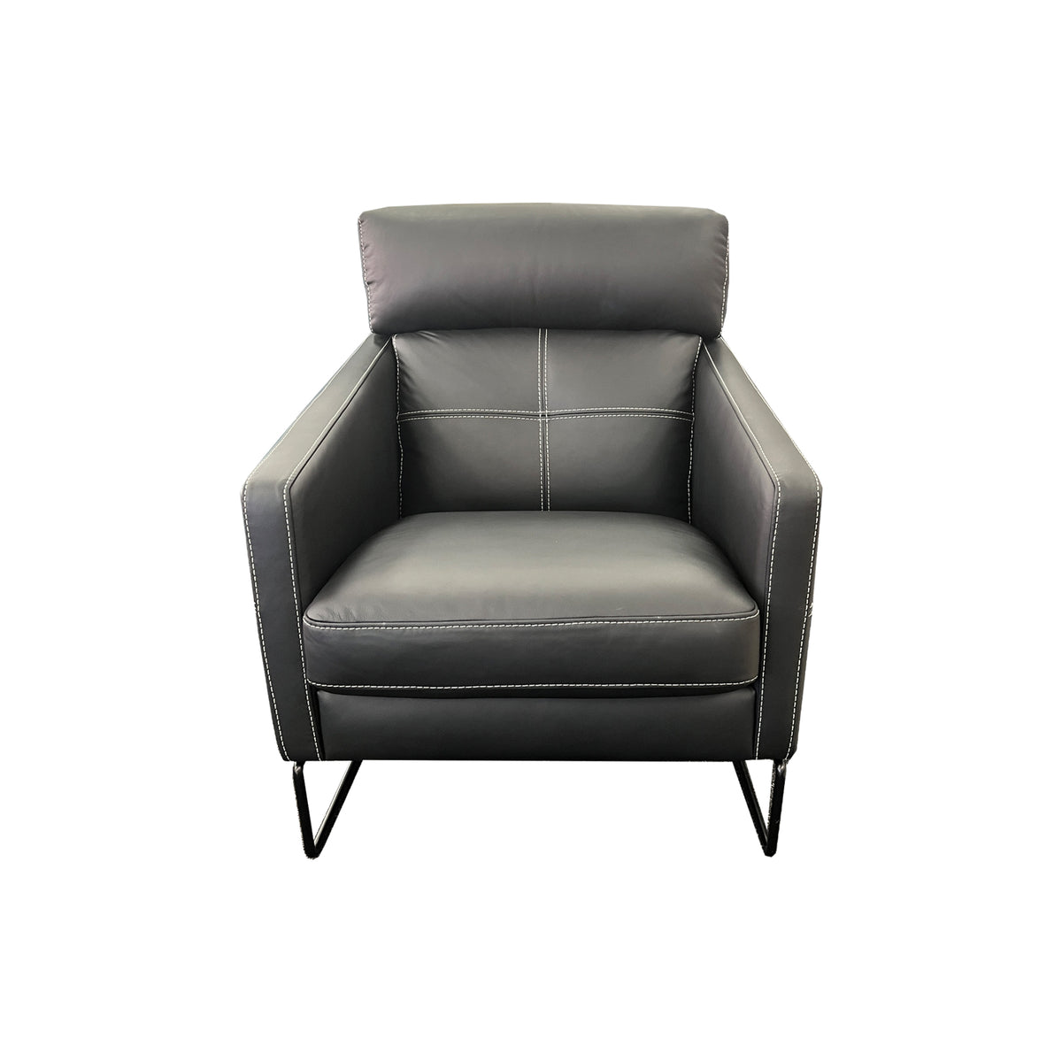Frenzo Atollo Black Leather Occasional Chair with white top-stitching