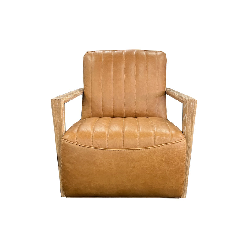 Otto Occasional Chair in Ranch Brown Leather with Whitewash Oak Frame ad Auto return swivel function