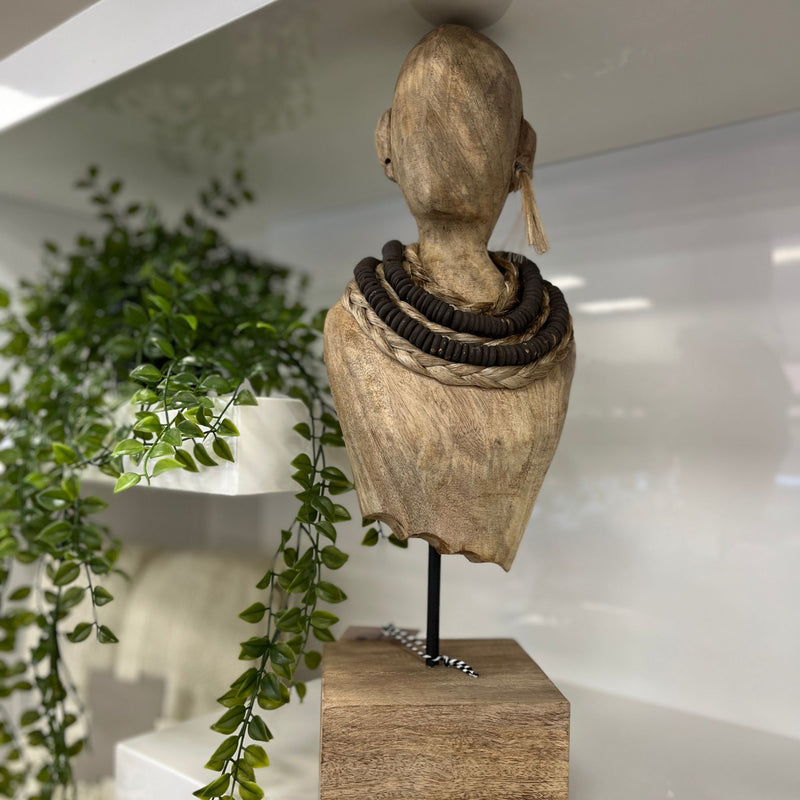 Wooden Bust Lady with Earring 