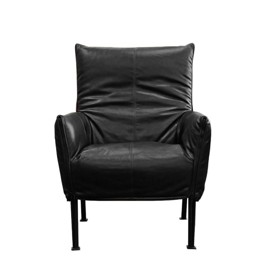 Hugo Steel Chair NZ Made Tasman Settler Black Leather FURNISH
