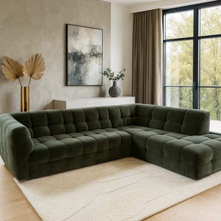 green modern sofa with chaise