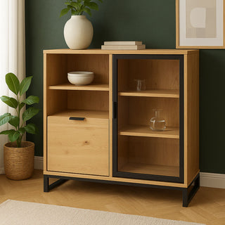 modern cabinet with a glass door