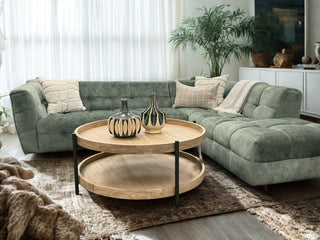 light green velvet modern sofa with a chaise