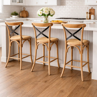 Hampton Cross Back Counter Stool - Natural with Black Metal Back