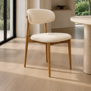 Ollo Oak Dining Chair Natural - Solid Oak Lacquered - Natural Fabric - Arrives Assembled