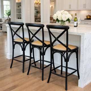 Hampton Cross Back Counter Stool - Black with Black Metal Back