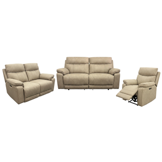 Barrett Power Recliner Suite - 3ReRe+2ReRe+1Re - Urban Sofa - Steam Mushroom Fabric