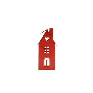Red Metal Tea Light Holder House - Small