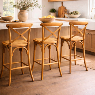 Hampton Cross Back Counter Stool - Natural with Wooden Back
