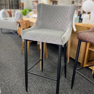 Ottowa Bar Stool - Grey Velvet Fabric