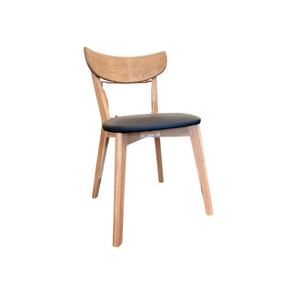 Pisa Dining Chair - Solid Oak Timber - Matt Lacquer Finish - Black PU Seat Pad
