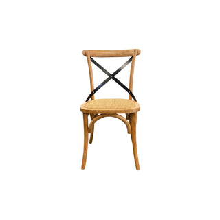 Hampton Dining Chair Natural Oak with Black Metal Cross Back - Solid Lacquered Oak