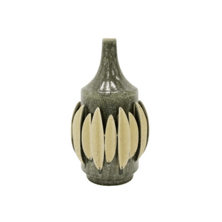 Melia 3D Ceramic Vase - Large - Dark Olive with Natural Accents