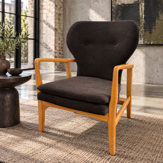 Pacific Oak Occasional Chair - Almost Black Fabric - Solid Oak Frame Natural