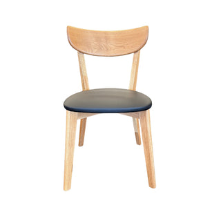 Pisa Dining Chair - Solid Oak Timber - Matt Lacquer Finish - Black PU Seat Pad