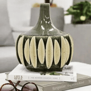 Melia 3D Ceramic Vase - Medium - Dark Olive with Natural Accents