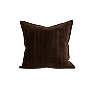 Cushion - Stria Cotton Velvet With Feather Inner - Chocolate