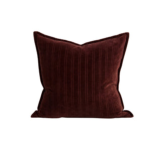 Cushion - Stria Cotton Velvet With Feather Inner - Merlot
