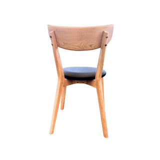 Pisa Dining Chair - Solid Oak Timber - Matt Lacquer Finish - Black PU Seat Pad
