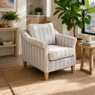 Flora Armchair - NZ Made - Easy Seat Foam (14L) - Fine Backs (Fibre Fill)  - Natural Legs - Arlyn Sky Fabric (Grade Yellow)