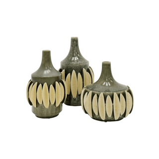 Melia 3D Ceramic Vase - Small - Dark Olive with Natural Accents