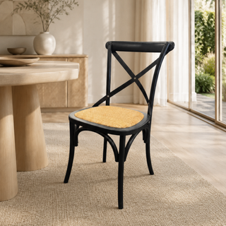 Hampton Dining Chair Black Oak with Black Metal Cross Back - Black Stained Oak