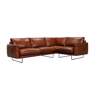 Brown leather sectional sofa on a white background