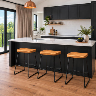 Tasman Counter Stool - Black Metal Frame - Oak Timber Seat Natural
