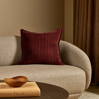 Cushion - Stria Cotton Velvet With Feather Inner - Merlot