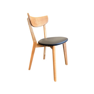 Pisa Dining Chair - Solid Oak Timber - Matt Lacquer Finish - Black PU Seat Pad