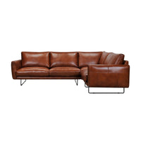Brown leather sectional sofa on a white background