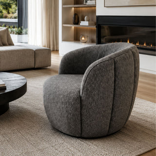 Petal Swivel Chair with Auto Return - Urban Sofa - Elgin Blue Grey Fabric