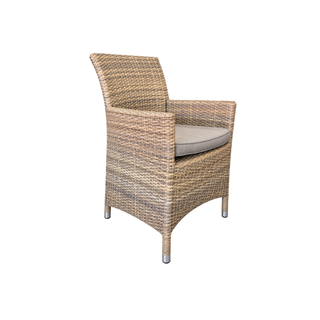 Cayman Outdoor Dining Chair - Kubu Rehau German Wicker - Sunbrella Natte Nature Grey Fabric