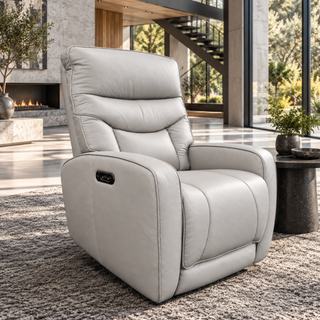 Utah Swivel Rocker Power Recliner Chair w. Power Headrest and Battery - Urban Sofa - Atollo Grey Leather