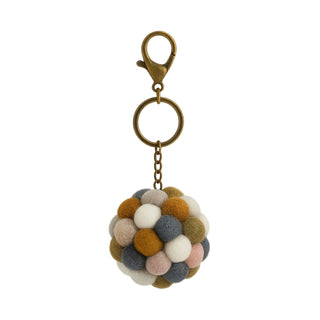 Neutral felt ball keyring with bronze clasp and chain