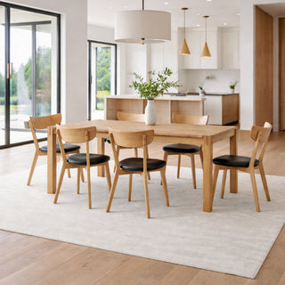 Pisa Dining Chair - Solid Oak Timber - Matt Lacquer Finish - Black PU Seat Pad
