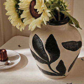 Broste Floral Vase - Black/Taupe - Large