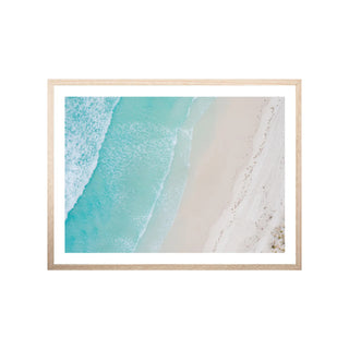 Wall Art - Sandy Beach  - w Glass & Natural Oak Frame - 85x120cm