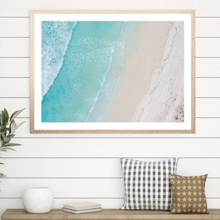 Wall Art - Sandy Beach  - w Glass & Natural Oak Frame - 85x120cm