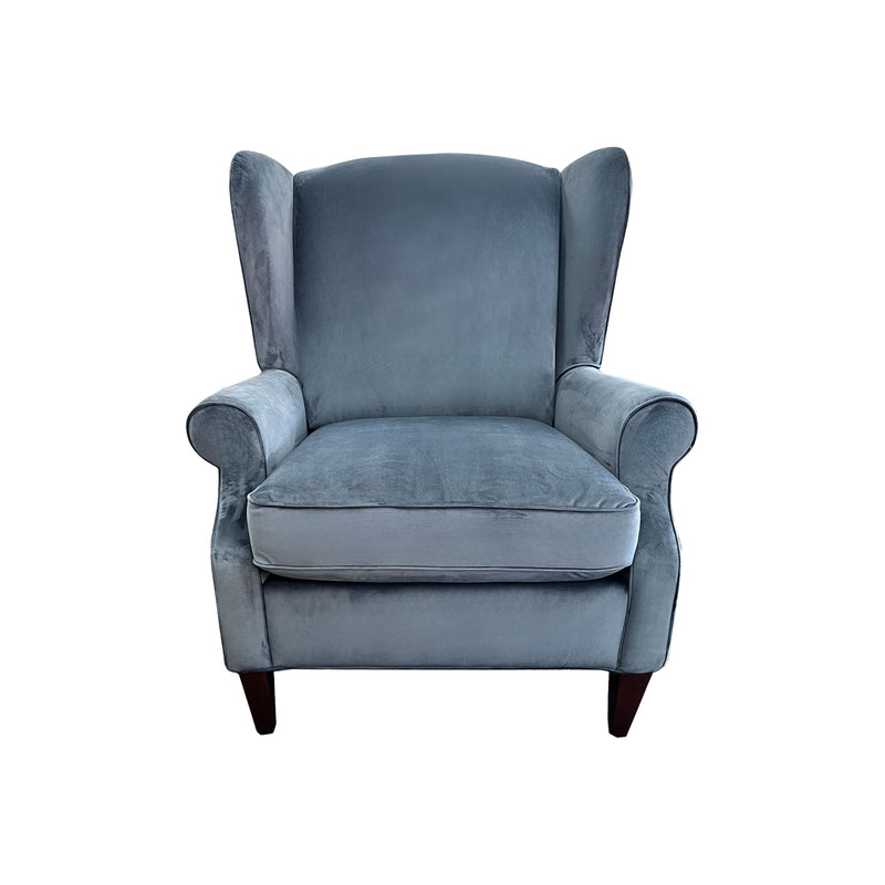 Admiral WIng Chair in Smoke Velvet Fabric