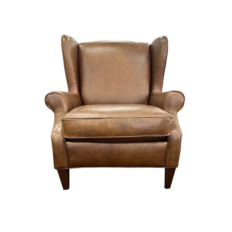 Admiral Wing Chair in Pull Up Brown Leather