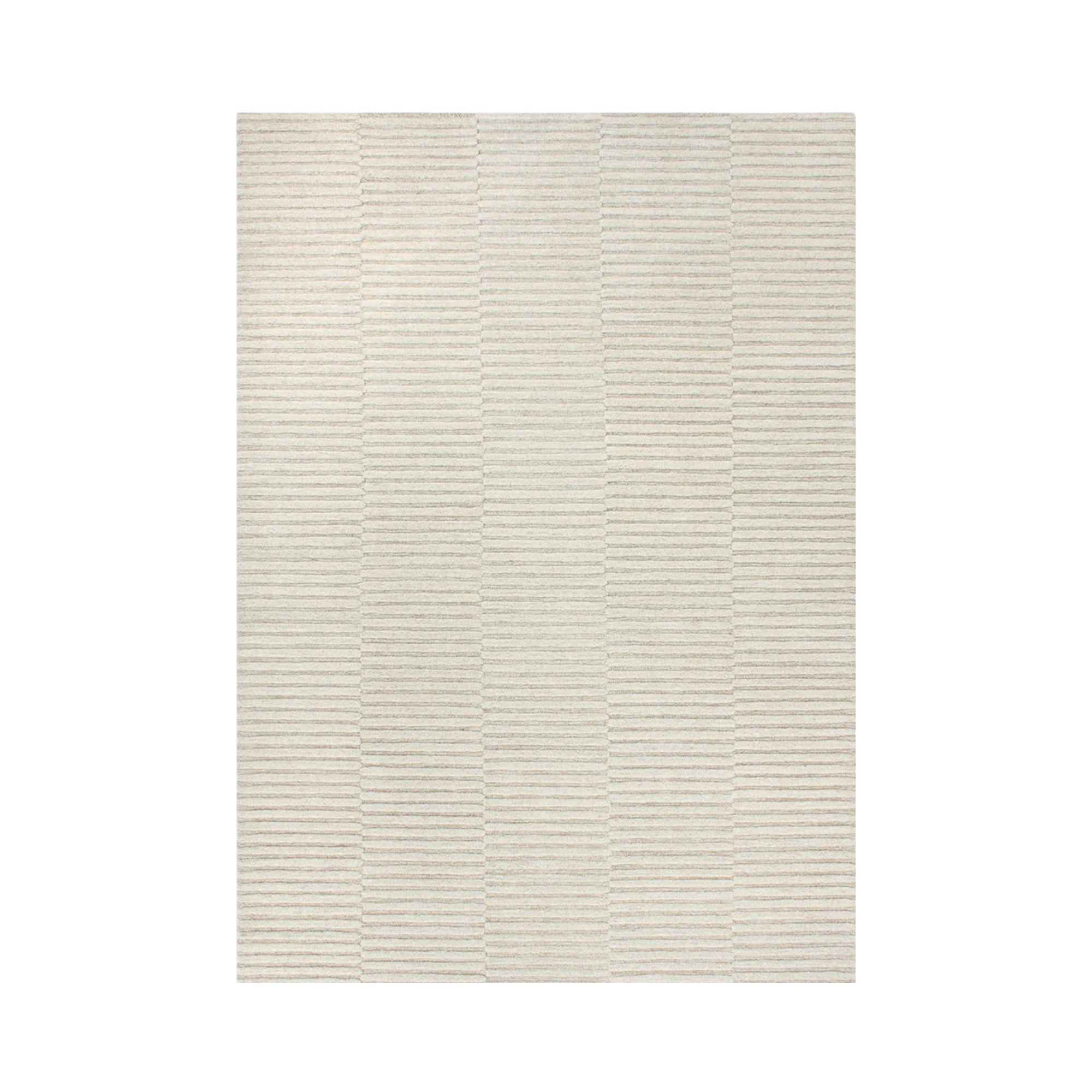 Beige rug with a subtle striped pattern on a white background