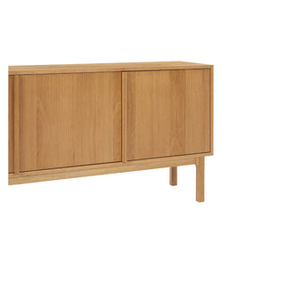 Wooden sideboard with two doors on a white background