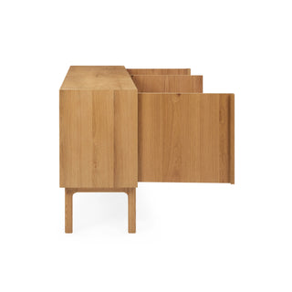 Wooden side table with two drawers on a white background