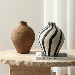 Belly Bottle Vase in Cream and Black