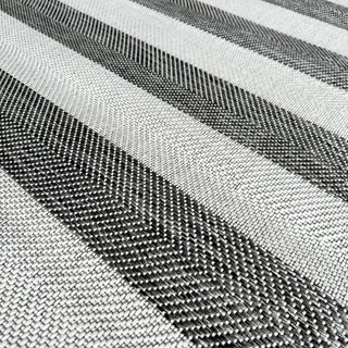 Close-up of black and white striped rug texture