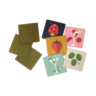 Set of colorful coasters with various designs on a white background