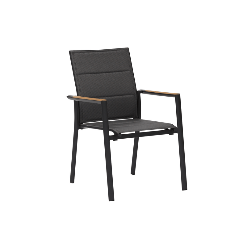 Como double sling outdoor dining chair with teak in charcoal